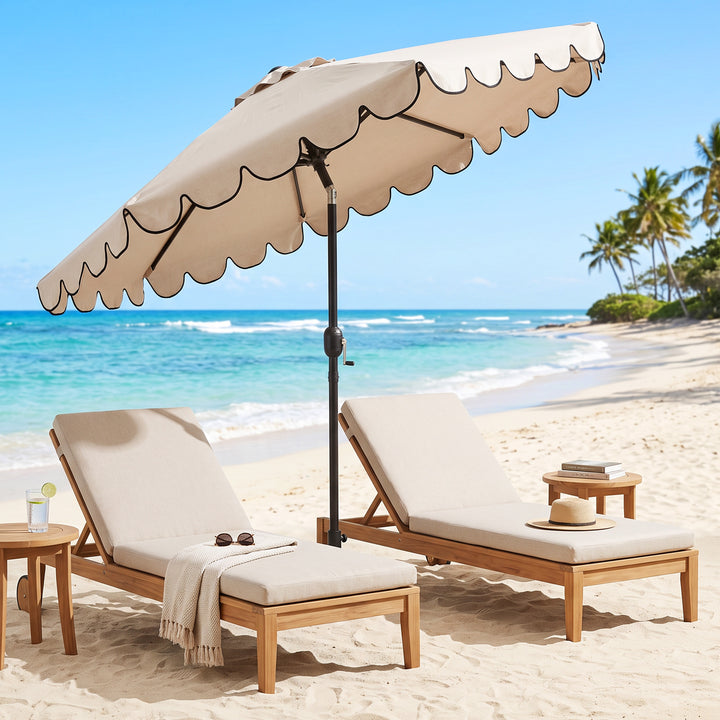 9' Aluminum Olefin Scalloped Market Umbrella with Push-Button Tilt, Crank