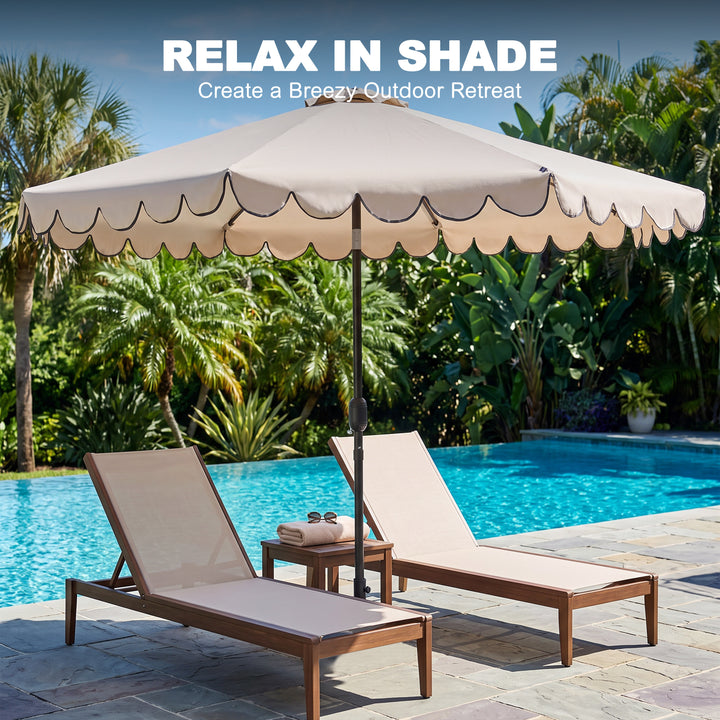 9' Aluminum Olefin Scalloped Market Umbrella with Push-Button Tilt, Crank