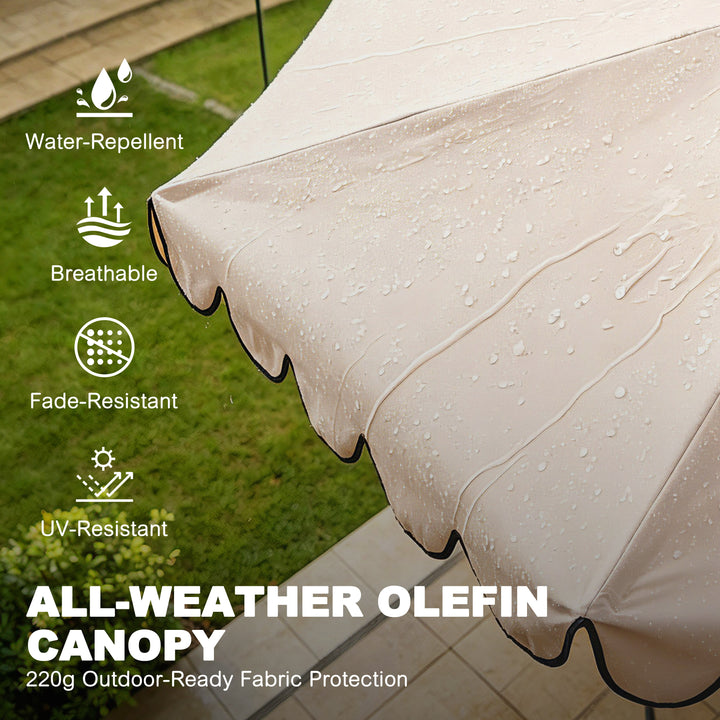 9' Aluminum Olefin Scalloped Market Umbrella with Push-Button Tilt, Crank