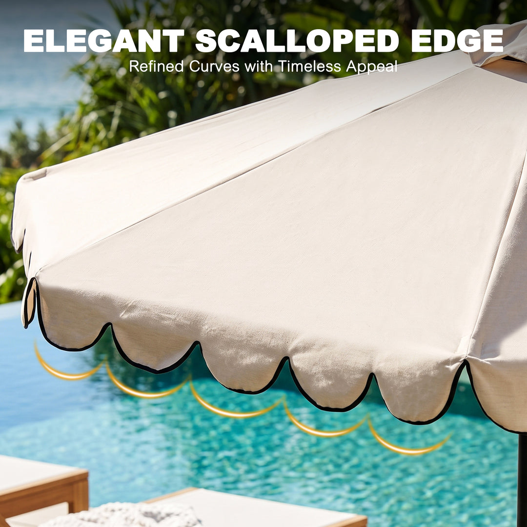 9' Aluminum Olefin Scalloped Market Umbrella with Push-Button Tilt, Crank
