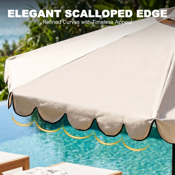 9' Aluminum Olefin Scalloped Market Umbrella with Push-Button Tilt, Crank