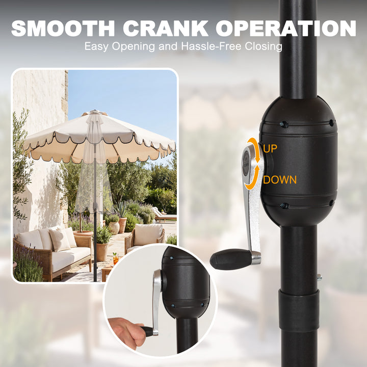 9' Aluminum Olefin Scalloped Market Umbrella with Push-Button Tilt, Crank