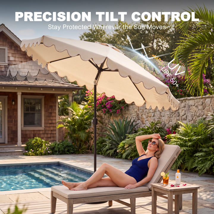 9' Aluminum Olefin Scalloped Market Umbrella with Push-Button Tilt, Crank
