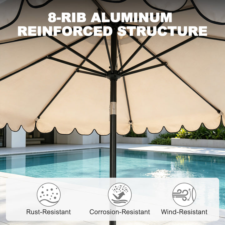 9' Aluminum Olefin Scalloped Market Umbrella with Push-Button Tilt, Crank