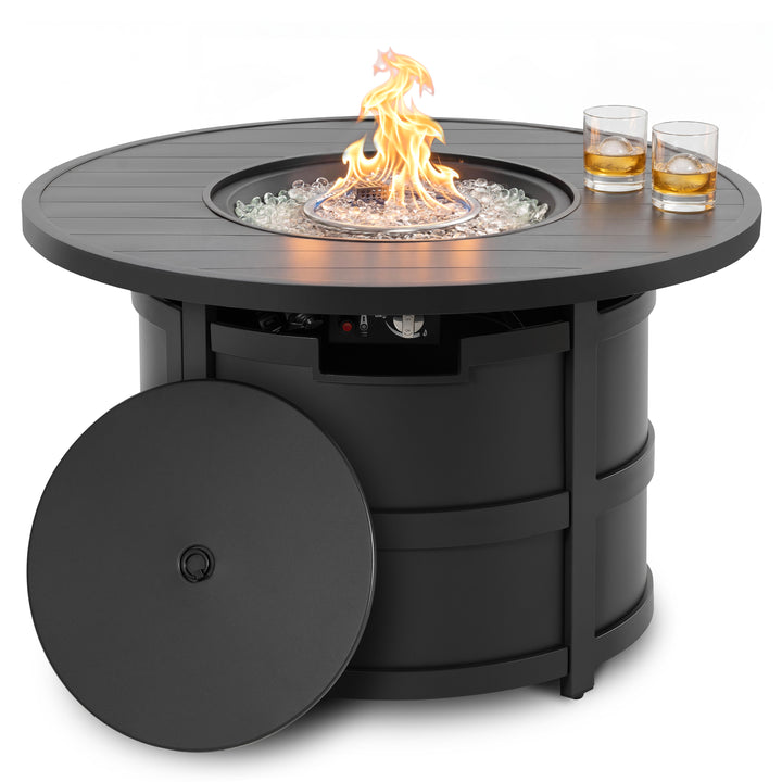 Outdoor 40 Inch Fire Pit Table, 50,000 BTU Propane Fire Pit with Lid