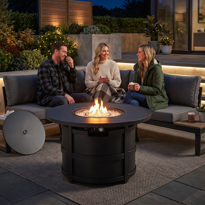 Outdoor 40 Inch Fire Pit Table, 50,000 BTU Propane Fire Pit with Lid