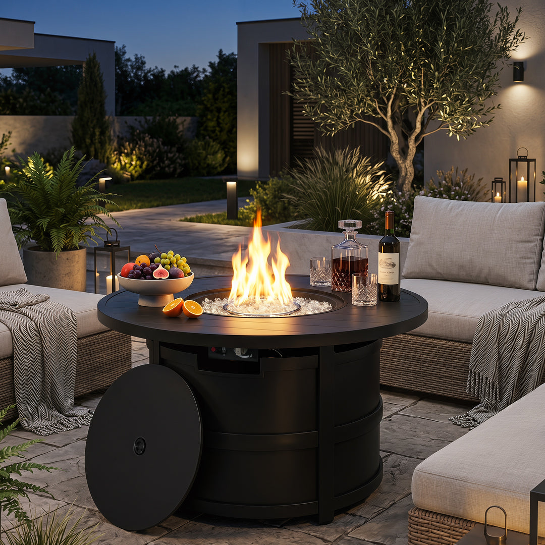 Outdoor 40 Inch Fire Pit Table, 50,000 BTU Propane Fire Pit with Lid