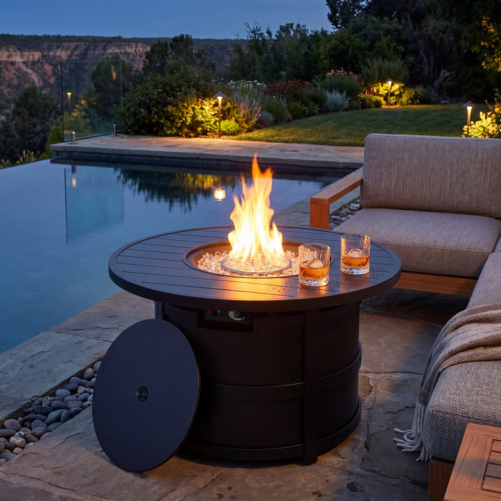 Outdoor 40 Inch Fire Pit Table, 50,000 BTU Propane Fire Pit with Lid