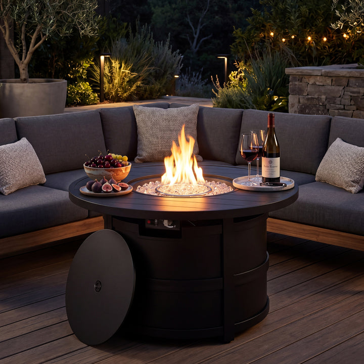 Outdoor 40 Inch Fire Pit Table, 50,000 BTU Propane Fire Pit with Lid