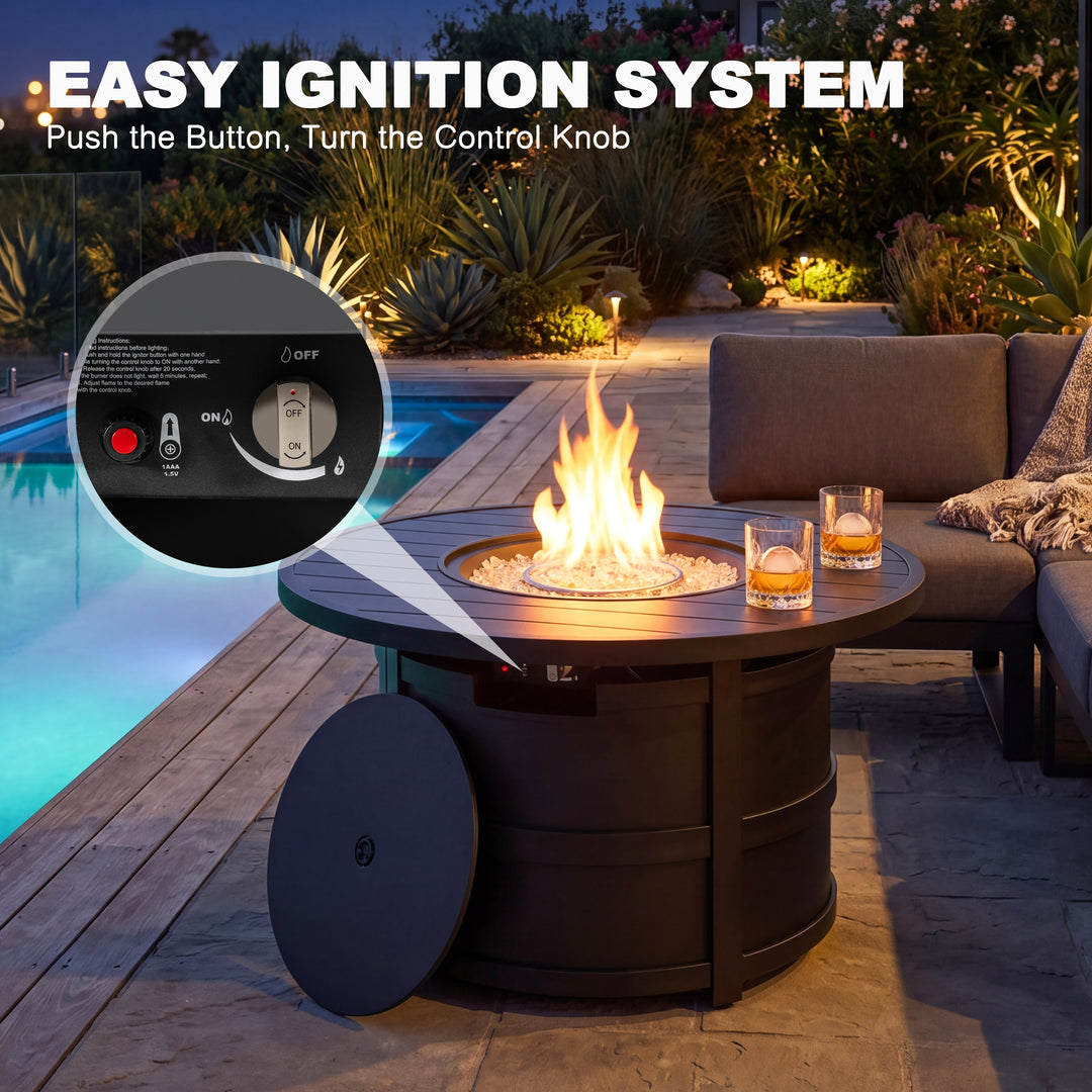 Outdoor 40 Inch Fire Pit Table, 50,000 BTU Propane Fire Pit with Lid