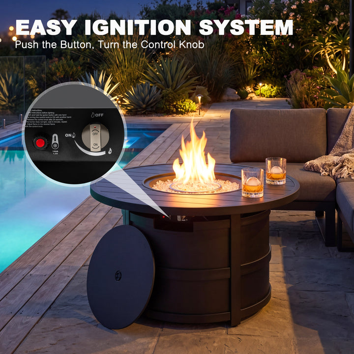 Outdoor 40 Inch Fire Pit Table, 50,000 BTU Propane Fire Pit with Lid