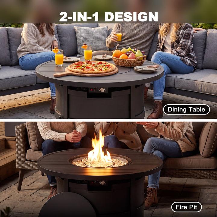 Outdoor 40 Inch Fire Pit Table, 50,000 BTU Propane Fire Pit with Lid