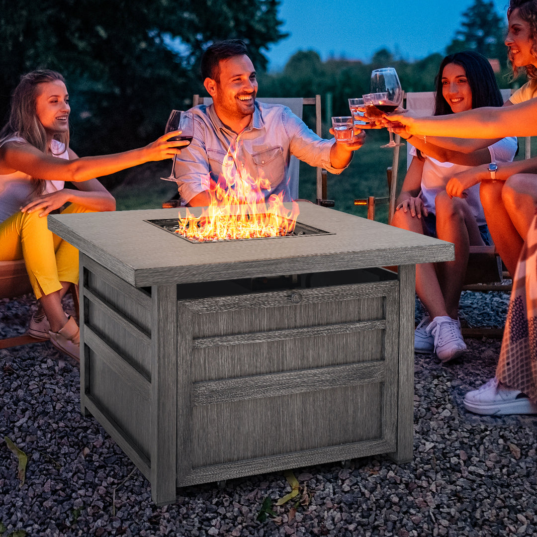 50,000 BTU Propane Fire Pit for Outdoor, 35” Square Fire Table with Lid