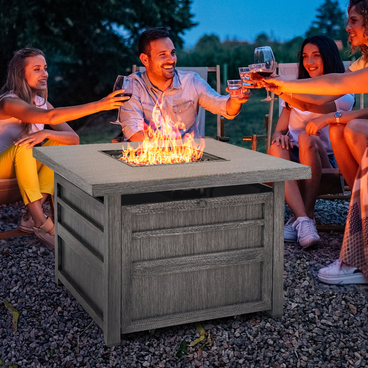50,000 BTU Propane Fire Pit for Outdoor, 35” Square Fire Table with Lid