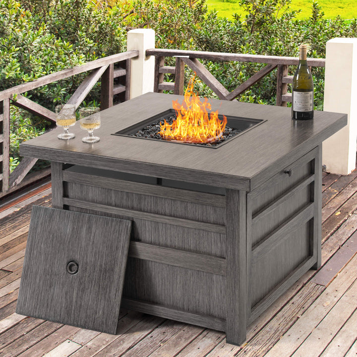 50,000 BTU Propane Fire Pit for Outdoor, 35” Square Fire Table with Lid