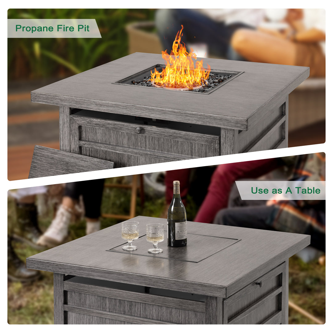 50,000 BTU Propane Fire Pit for Outdoor, 35” Square Fire Table with Lid