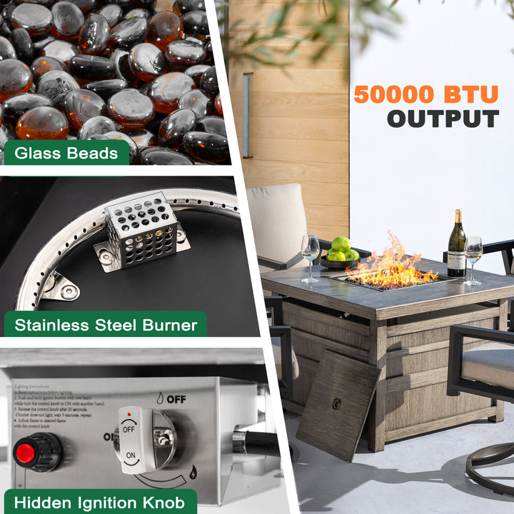 50,000 BTU Propane Fire Pit for Outdoor, 35” Square Fire Table with Lid