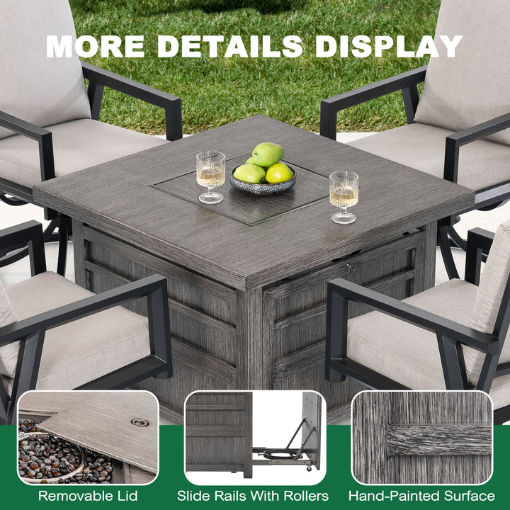 50,000 BTU Propane Fire Pit for Outdoor, 35” Square Fire Table with Lid