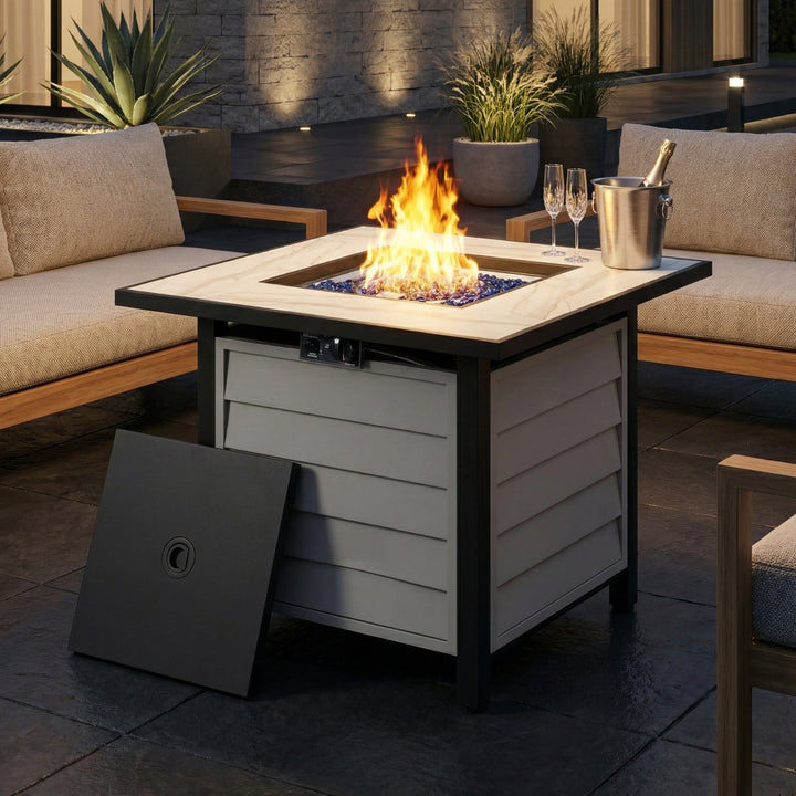 50,000 BTU CSA-Certified Patio Propane Fire Pit Table, Marble Texture Top