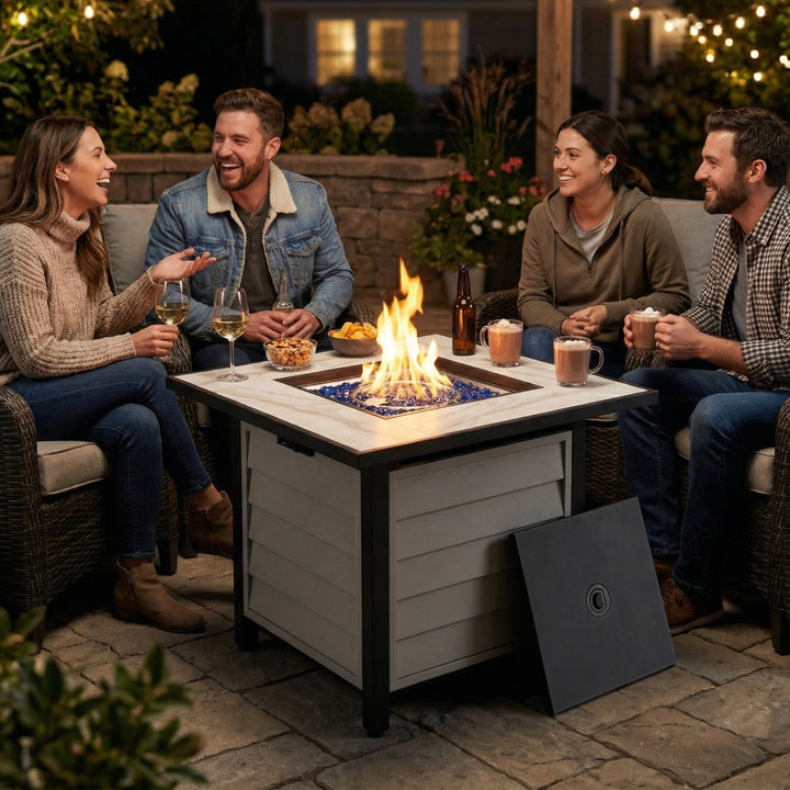 50,000 BTU CSA-Certified Patio Propane Fire Pit Table, Marble Texture Top