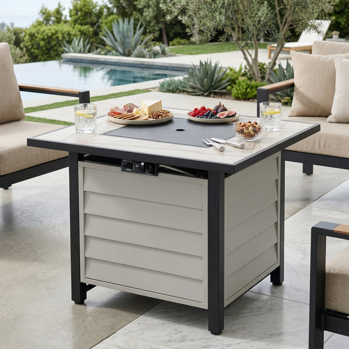 50,000 BTU CSA-Certified Patio Propane Fire Pit Table, Marble Texture Top