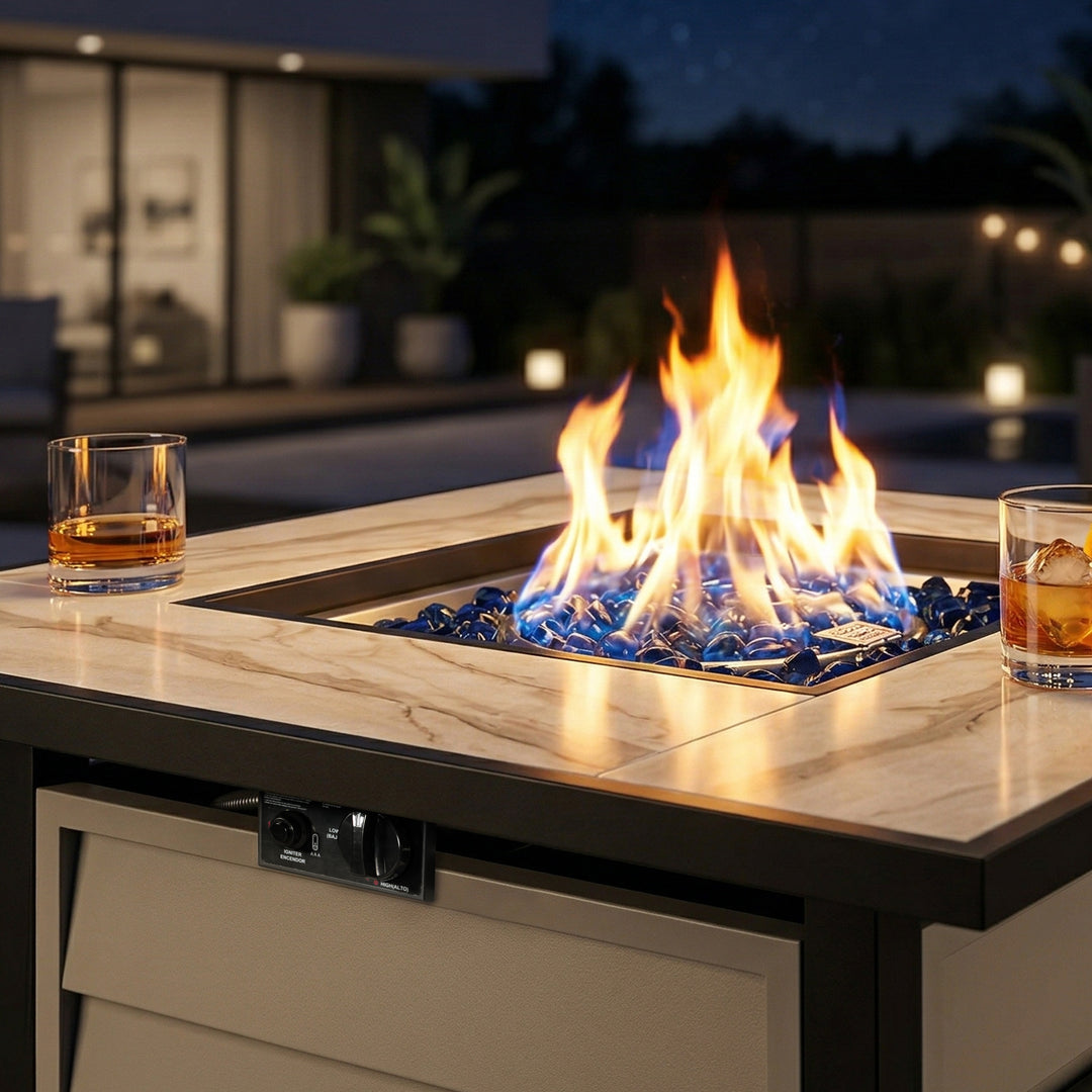 50,000 BTU CSA-Certified Patio Propane Fire Pit Table, Marble Texture Top