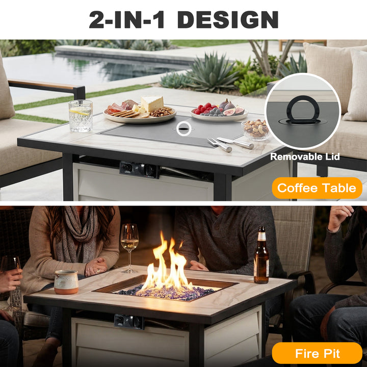 50,000 BTU CSA-Certified Patio Propane Fire Pit Table, Marble Texture Top