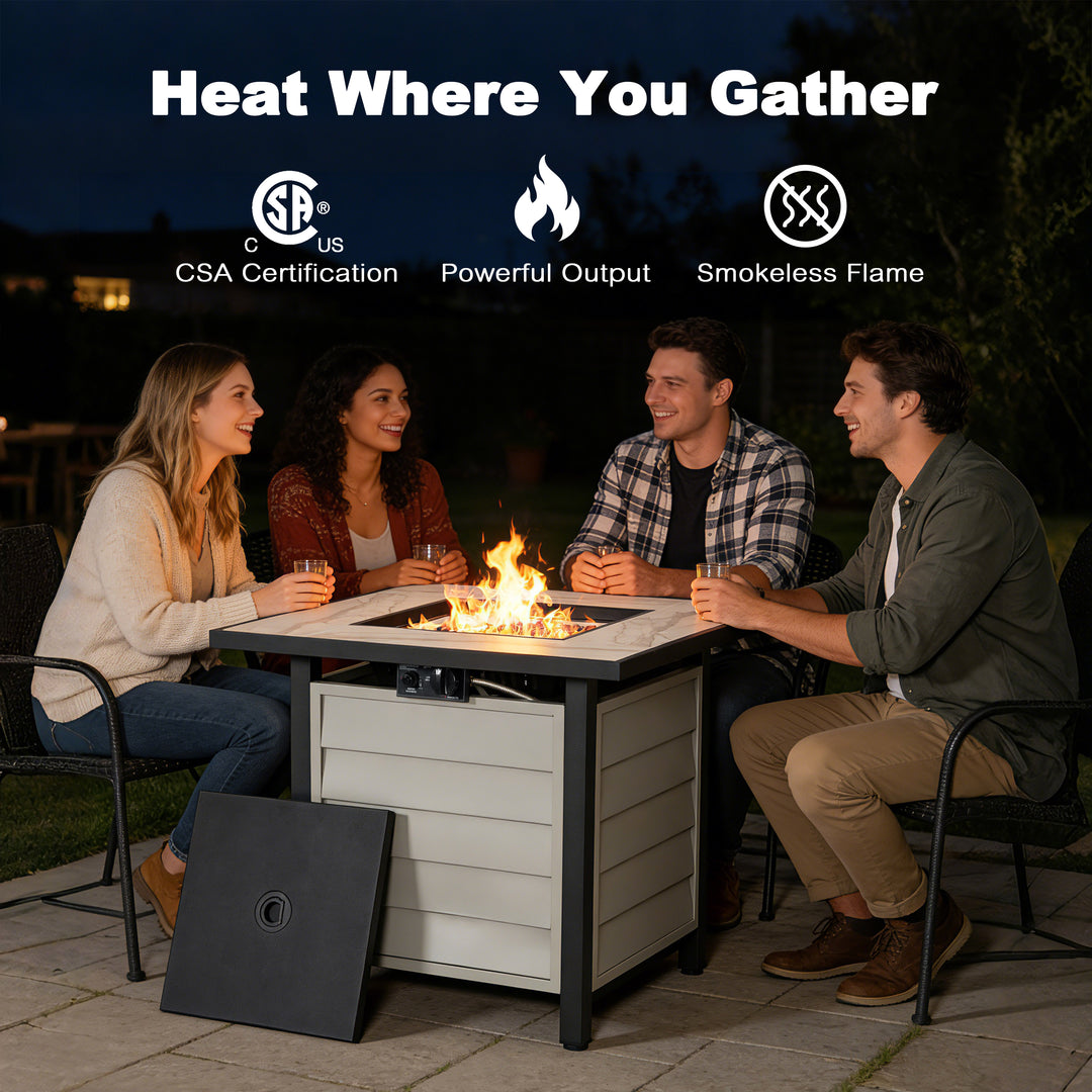 50,000 BTU CSA-Certified Patio Propane Fire Pit Table, Marble Texture Top