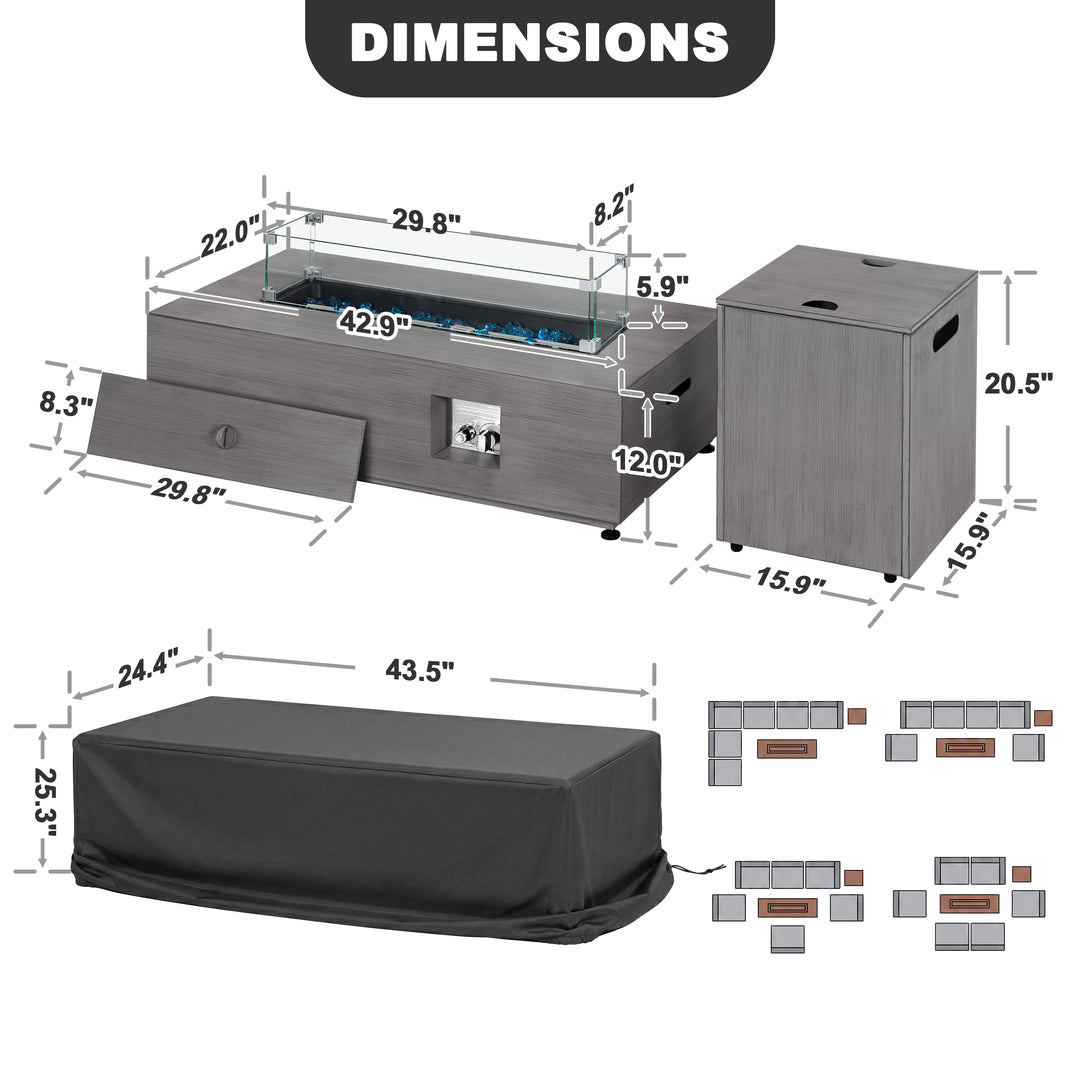 42.9" Outdoor Propane Gas Fire Pit Table with Hidden Tank Table