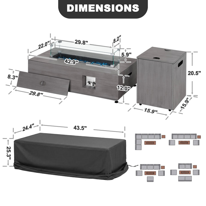 42.9" Outdoor Propane Gas Fire Pit Table with Hidden Tank Table