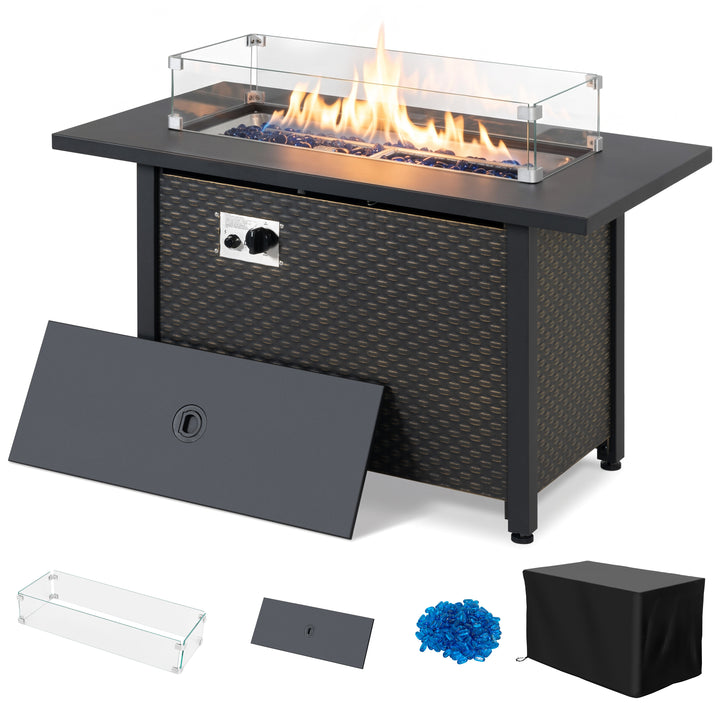 Outdoor 50,000 BTU Propane Fire Pit Table with Cover and Wind Guard