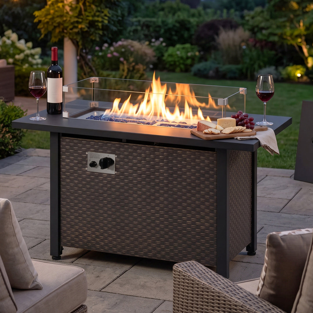 Outdoor 50,000 BTU Propane Fire Pit Table with Cover and Wind Guard