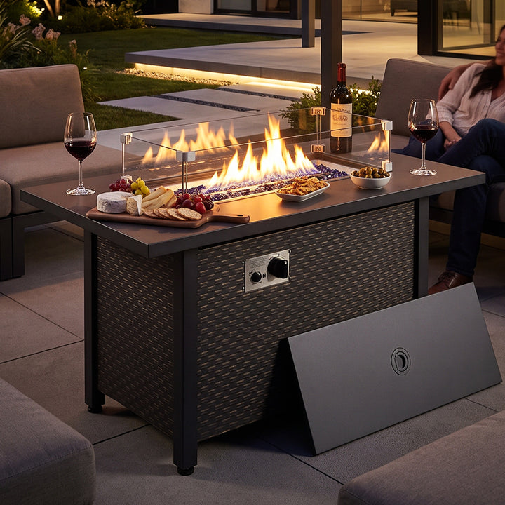 Outdoor 50,000 BTU Propane Fire Pit Table with Cover and Wind Guard