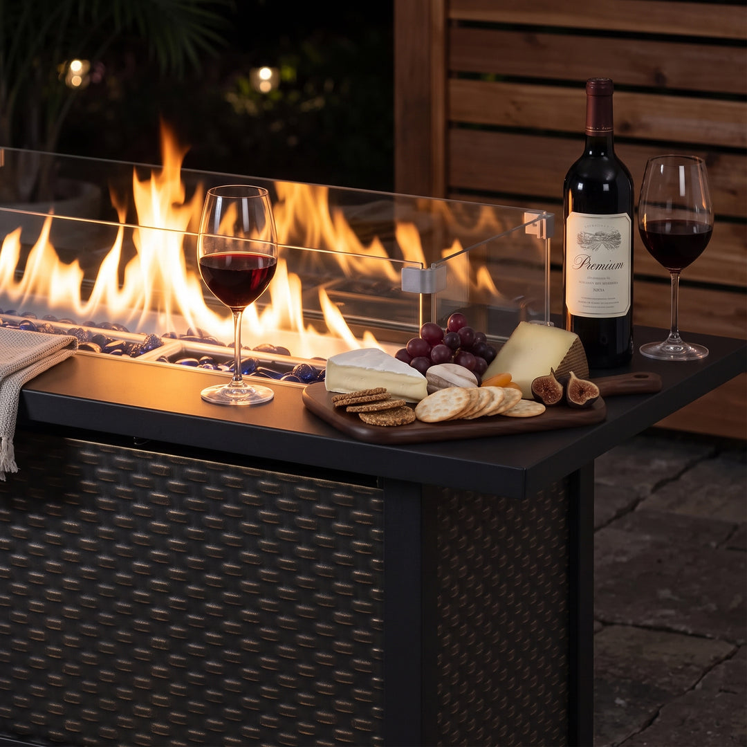 Outdoor 50,000 BTU Propane Fire Pit Table with Cover and Wind Guard