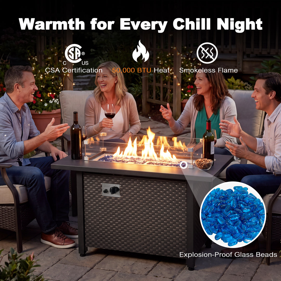 Outdoor 50,000 BTU Propane Fire Pit Table with Cover and Wind Guard