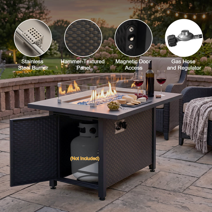 Outdoor 50,000 BTU Propane Fire Pit Table with Cover and Wind Guard