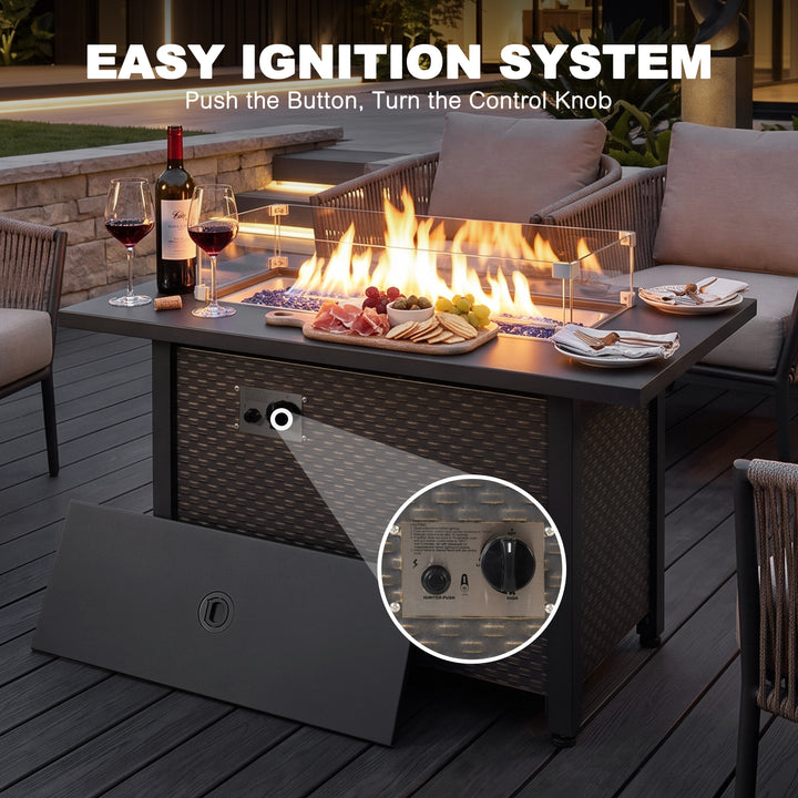 Outdoor 50,000 BTU Propane Fire Pit Table with Cover and Wind Guard