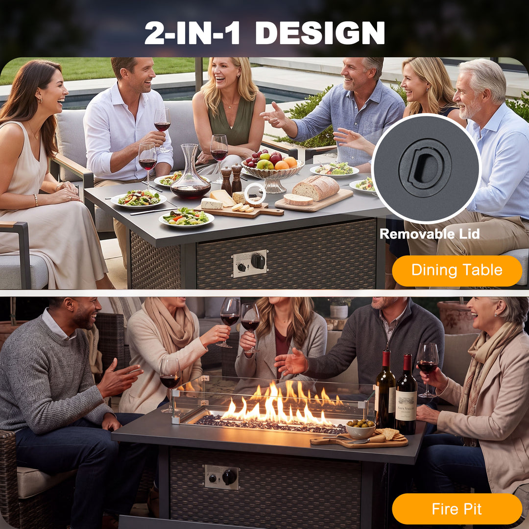 Outdoor 50,000 BTU Propane Fire Pit Table with Cover and Wind Guard
