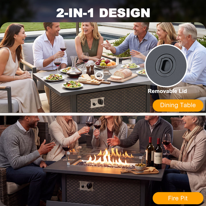 Outdoor 50,000 BTU Propane Fire Pit Table with Cover and Wind Guard