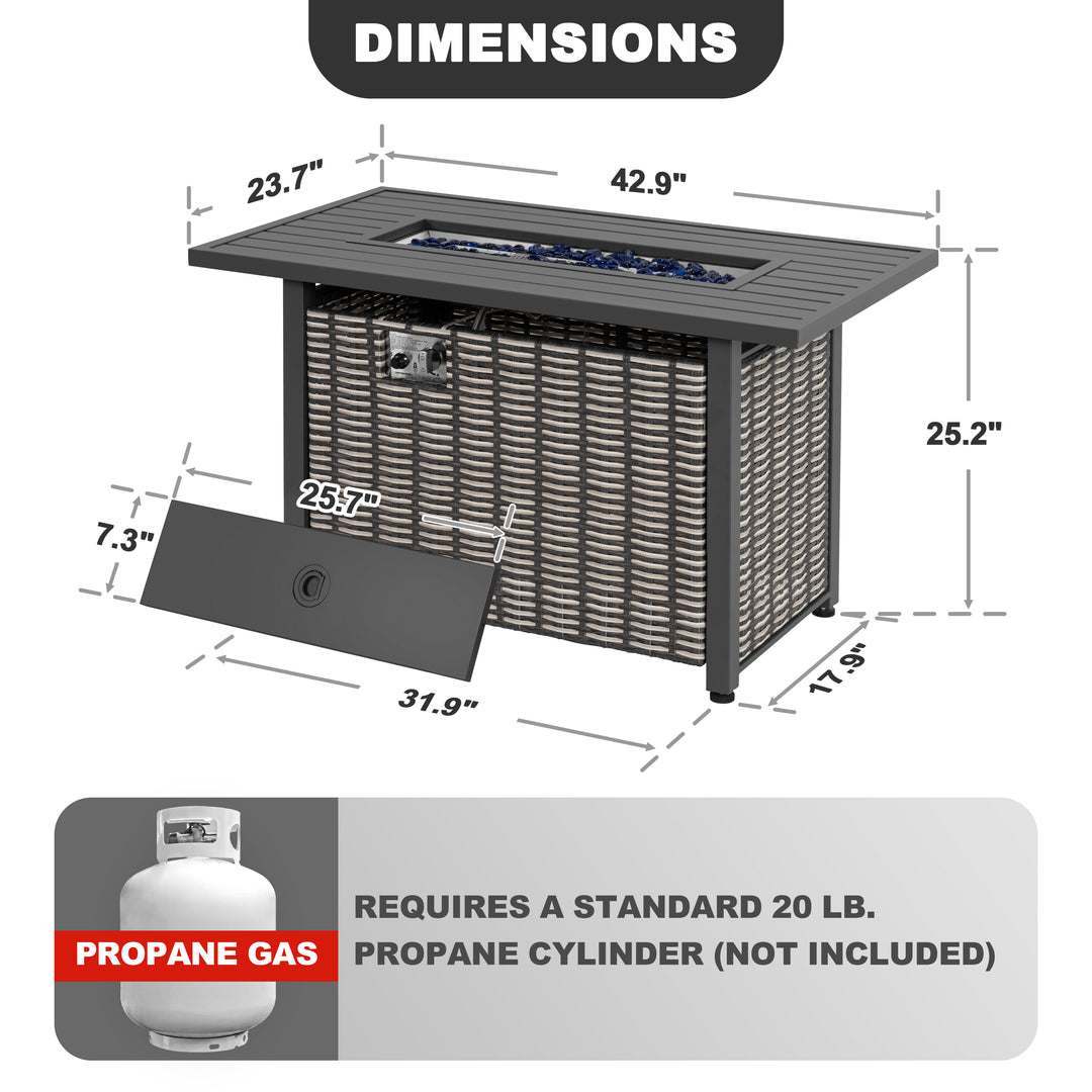 43’’ Outdoor Propane Gas Fire Pit Table 50,000 BTU for Outside Patio