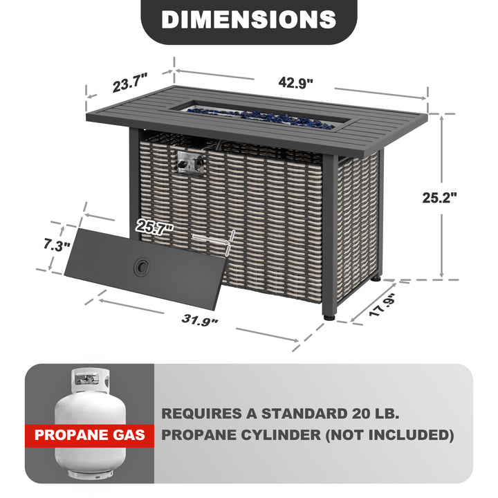 43’’ Outdoor Propane Gas Fire Pit Table 50,000 BTU for Outside Patio