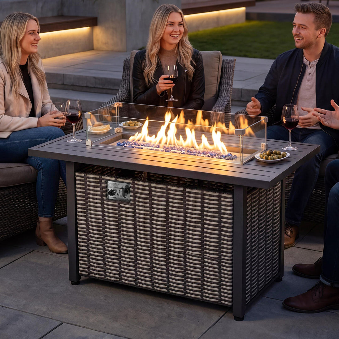 43’’ Outdoor Propane Gas Fire Pit Table 50,000 BTU with Wind Guard
