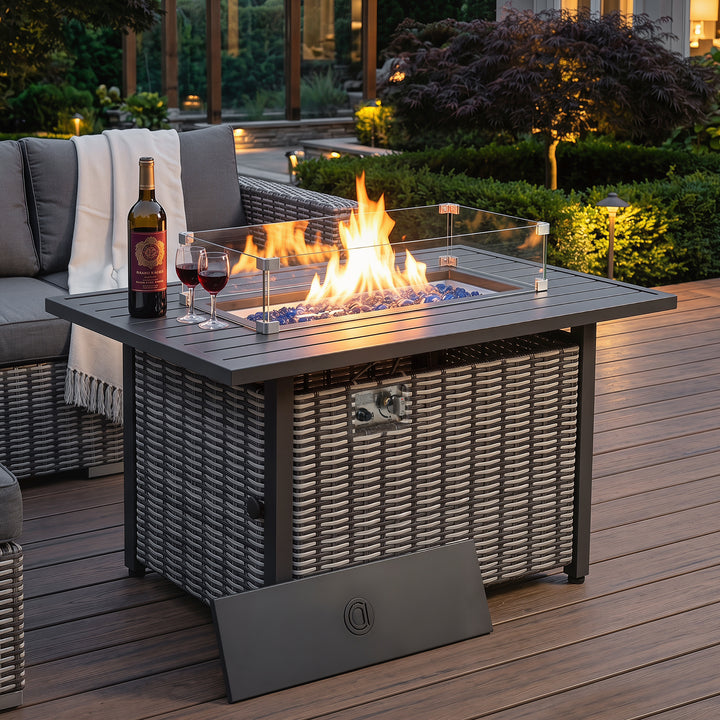 43’’ Outdoor Propane Gas Fire Pit Table 50,000 BTU with Wind Guard