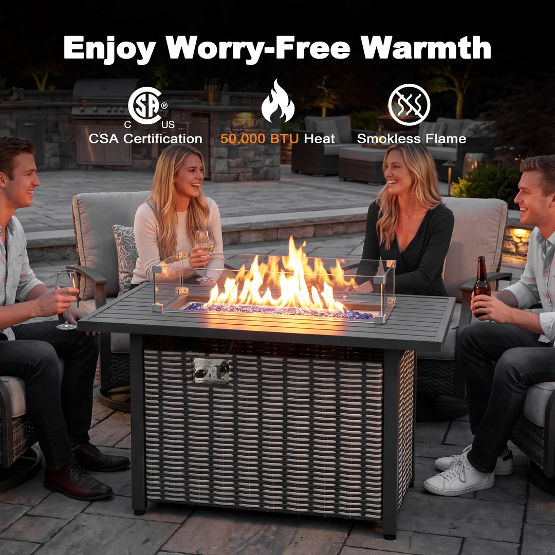 43’’ Outdoor Propane Gas Fire Pit Table 50,000 BTU with Wind Guard