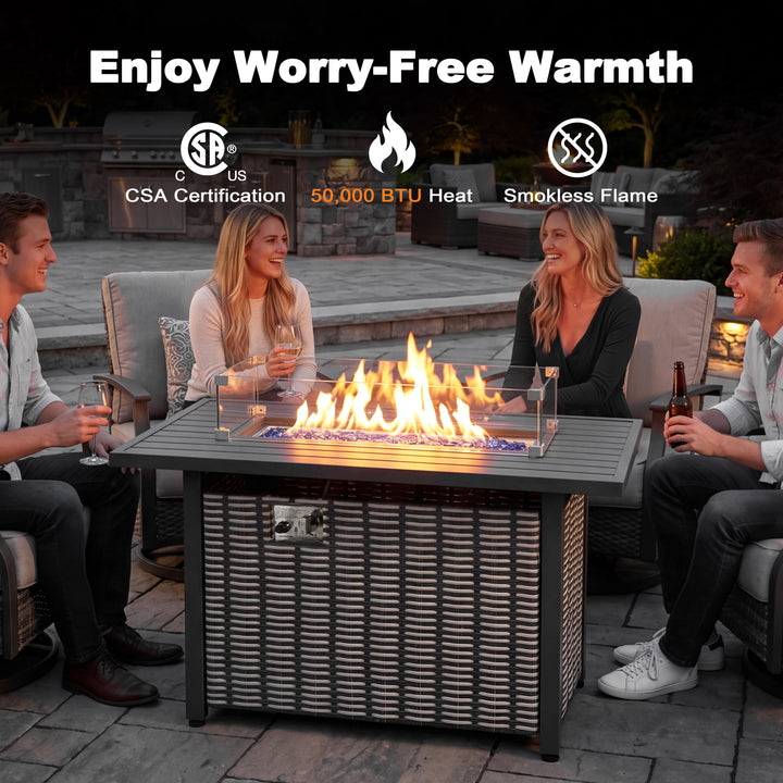 43’’ Outdoor Propane Gas Fire Pit Table 50,000 BTU with Wind Guard