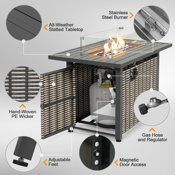 43’’ Outdoor Propane Gas Fire Pit Table 50,000 BTU with Wind Guard