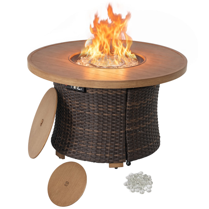 42.4" Aluminum Wicker Outdoor Propane Fire Pit Table, No Assembly Required