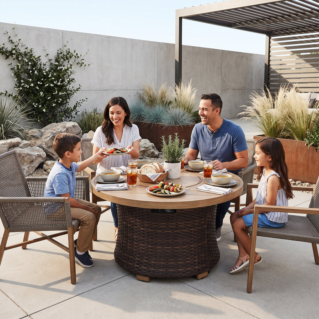 42.4" Aluminum Wicker Outdoor Propane Fire Pit Table, No Assembly Required