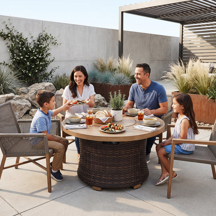 42.4" Aluminum Wicker Outdoor Propane Fire Pit Table, No Assembly Required