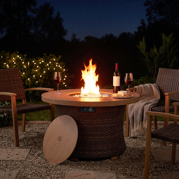 42.4" Aluminum Wicker Outdoor Propane Fire Pit Table, No Assembly Required